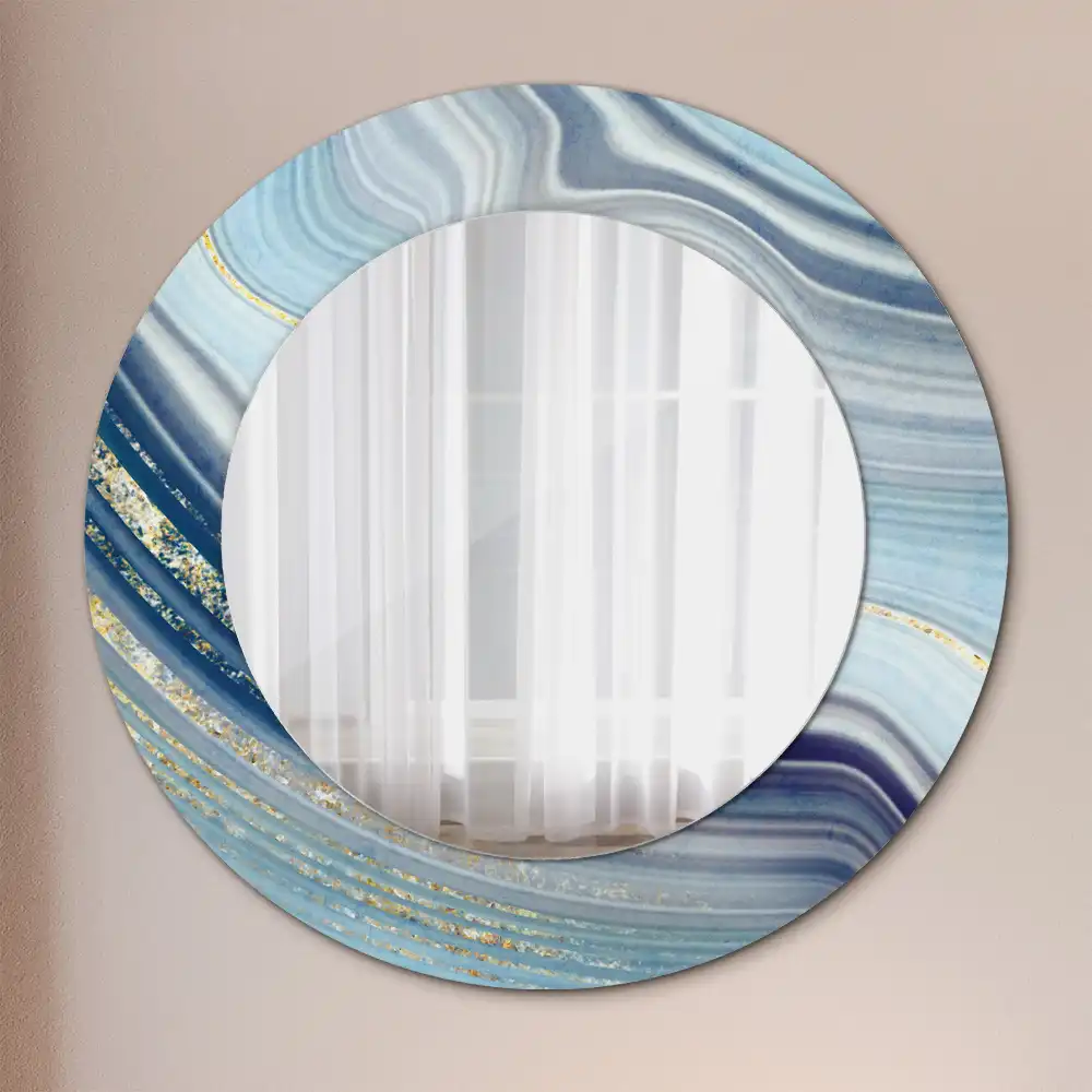 Oglindă rotundă decorativă cu aspect de marmură albastră