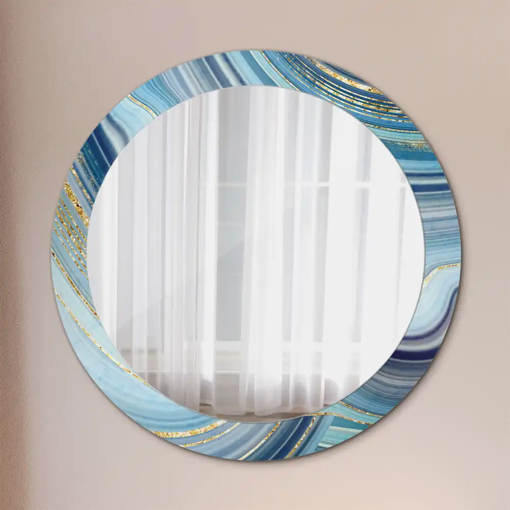 Oglindă rotundă decorativă cu aspect de marmură albastră