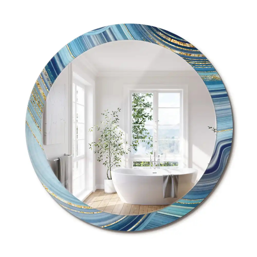 Oglindă rotundă decorativă cu aspect de marmură albastră