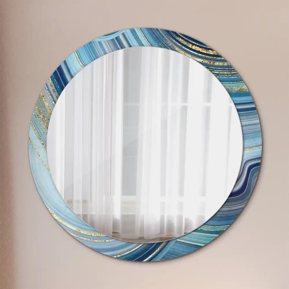 Oglindă rotundă decorativă cu aspect de marmură albastră