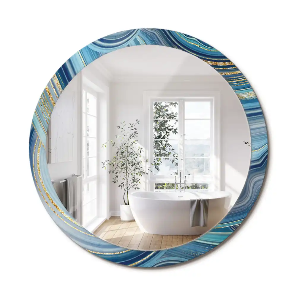 Oglindă rotundă decorativă cu aspect de marmură albastră