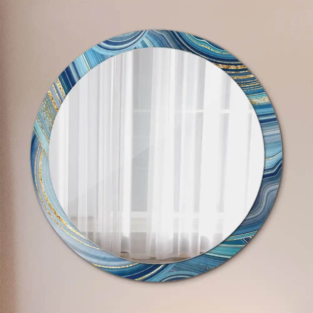Oglindă rotundă decorativă cu aspect de marmură albastră