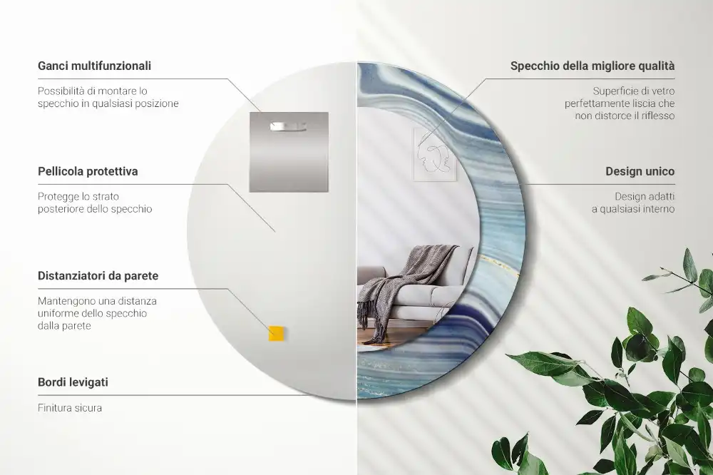 Oglindă rotundă decorativă cu aspect de marmură albastră