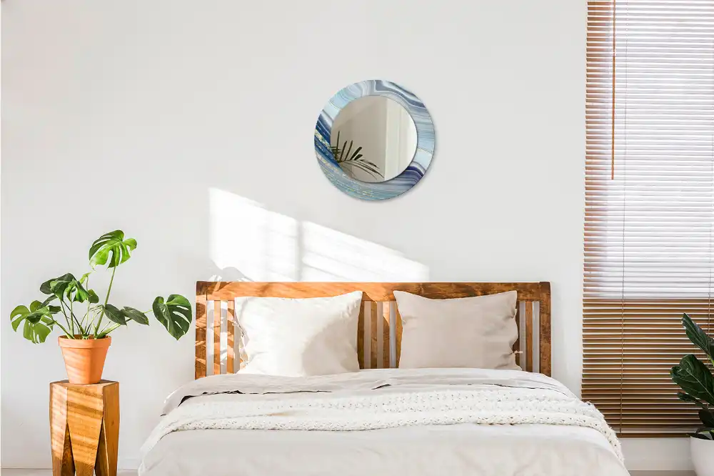 Oglindă rotundă decorativă cu aspect de marmură albastră