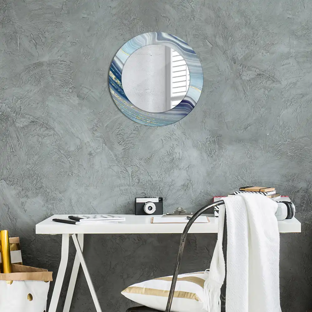 Oglindă rotundă decorativă cu aspect de marmură albastră