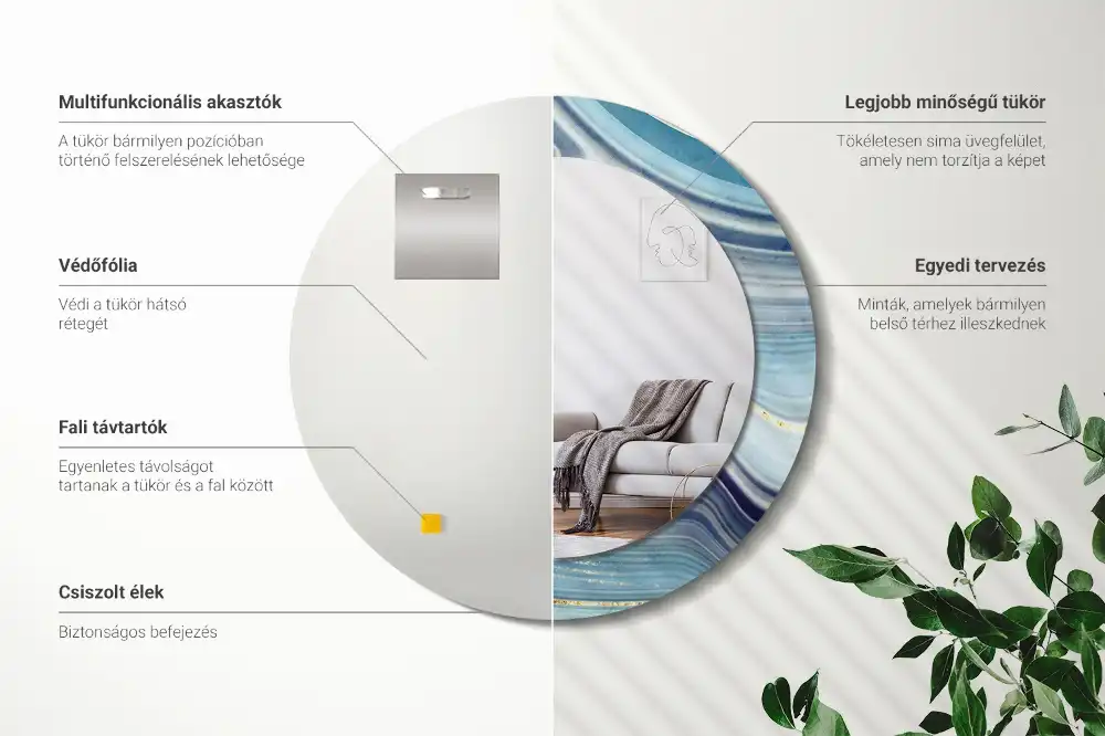 Oglindă rotundă decorativă cu aspect de marmură albastră