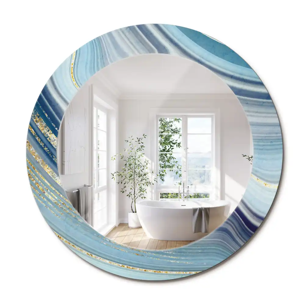 Oglindă rotundă decorativă cu aspect de marmură albastră