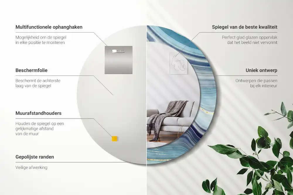 Oglindă rotundă decorativă cu aspect de marmură albastră