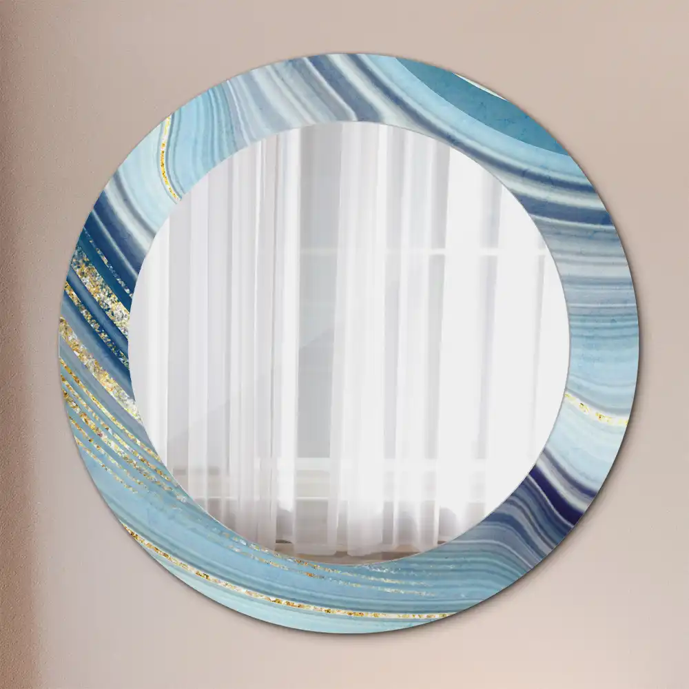 Oglindă rotundă decorativă cu aspect de marmură albastră