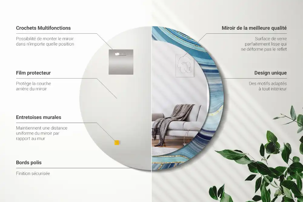 Oglindă rotundă decorativă cu aspect de marmură albastră