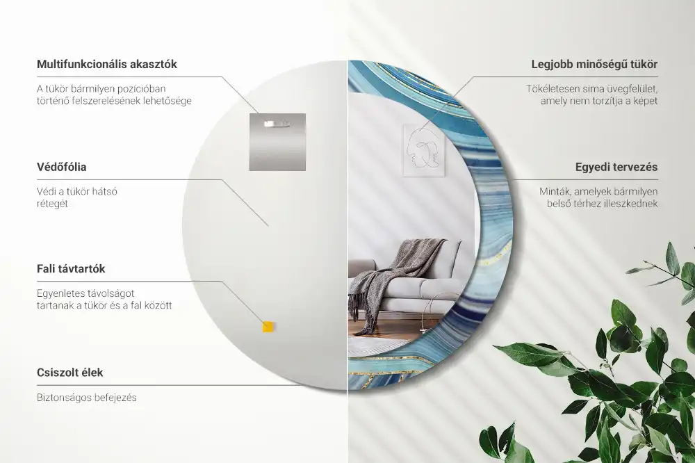 Oglindă rotundă decorativă cu aspect de marmură albastră