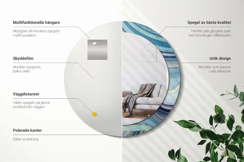 Oglindă rotundă decorativă cu aspect de marmură albastră