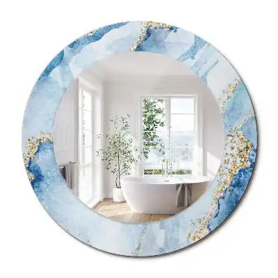 Oglindă rotundă decorativă cu aspect de marmură albastră pentru perete