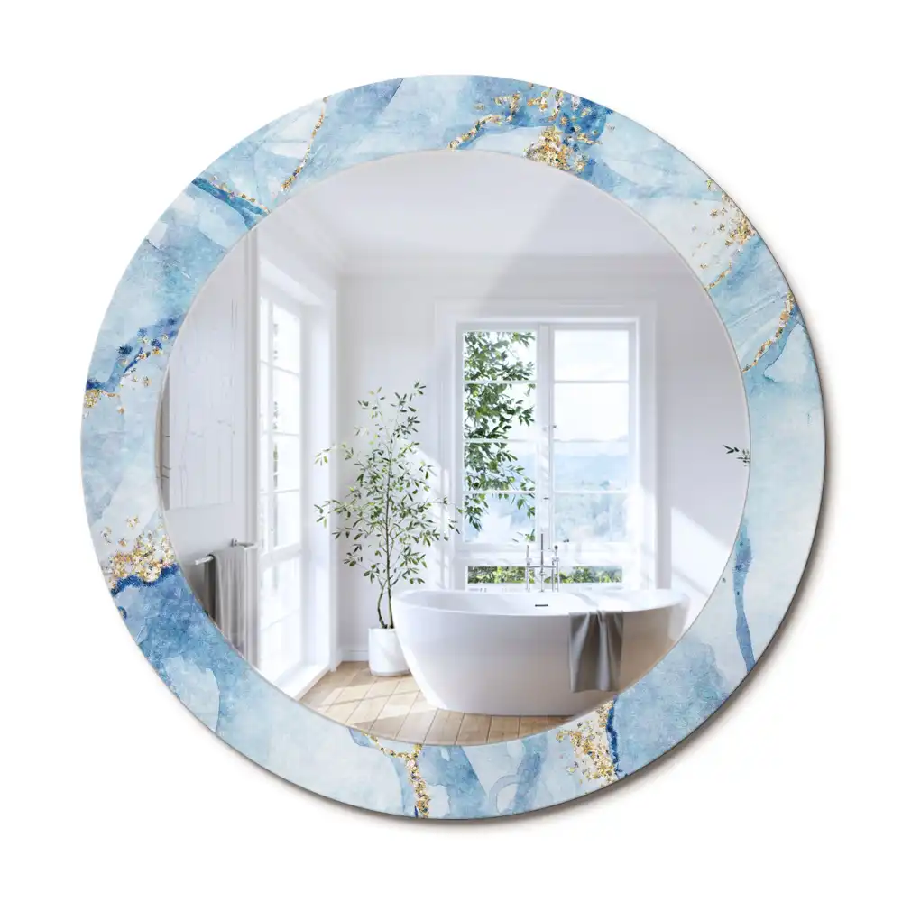 Oglindă rotundă decorativă cu aspect de marmură albastră pentru perete