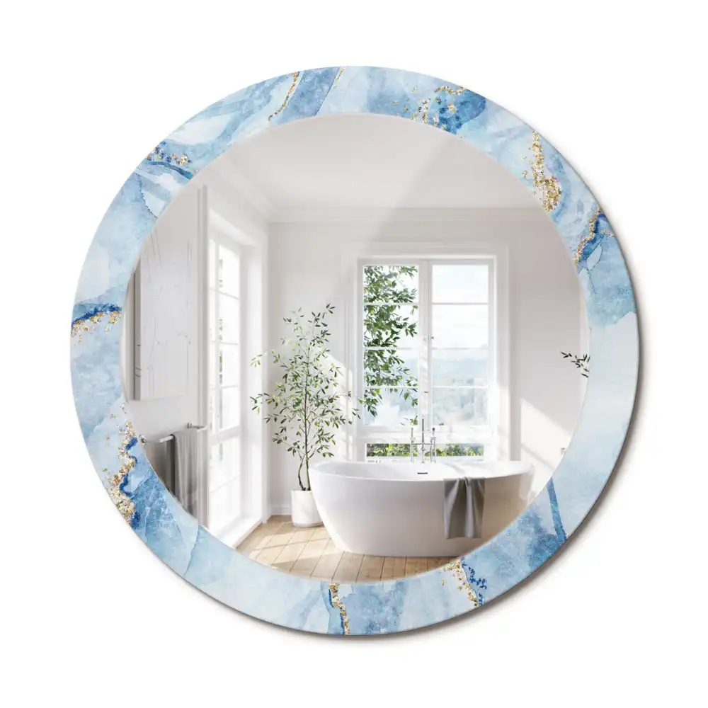 Oglindă rotundă decorativă cu aspect de marmură albastră pentru perete