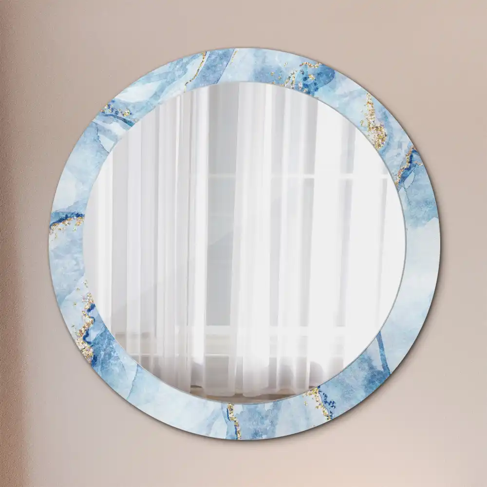 Oglindă rotundă decorativă cu aspect de marmură albastră pentru perete