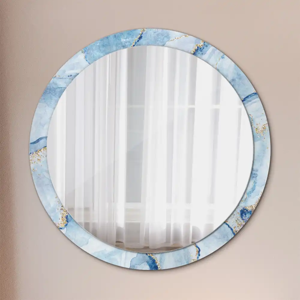 Oglindă rotundă decorativă cu aspect de marmură albastră pentru perete