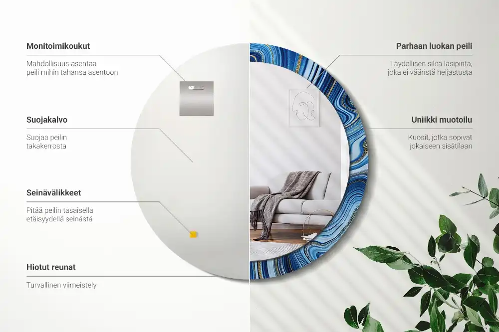 Oglindă rotundă cu imprimeu râu de marmură