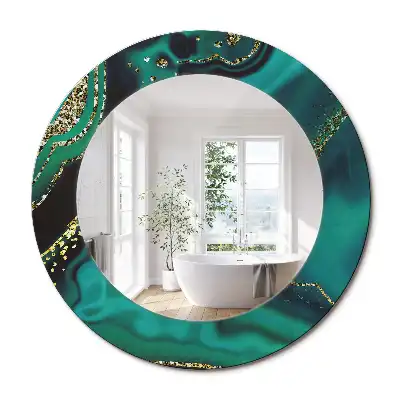 Oglindă rotundă cu ramă cu imprimeu de marmură verde smarald