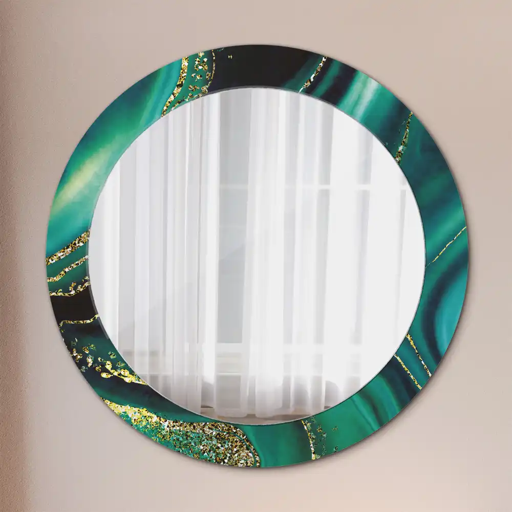 Oglindă rotundă cu ramă cu imprimeu de marmură verde smarald