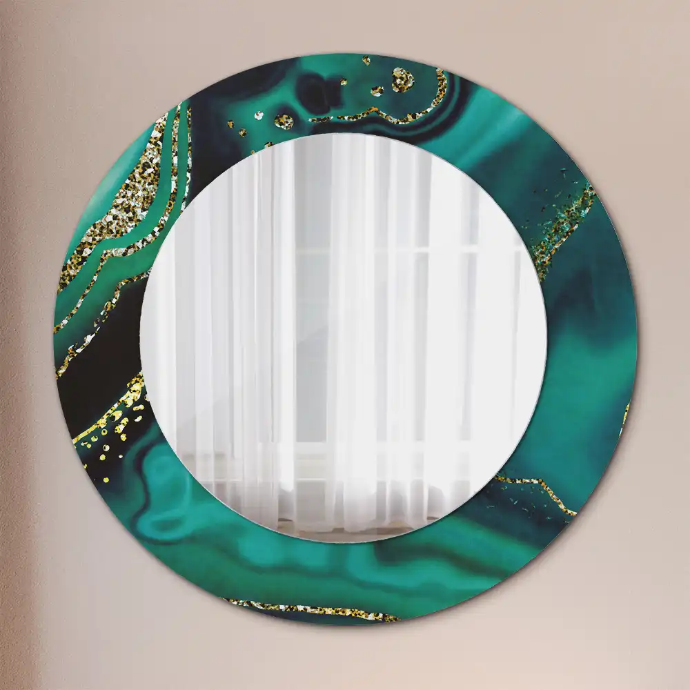 Oglindă rotundă cu ramă cu imprimeu de marmură verde smarald