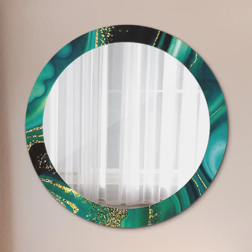 Oglindă rotundă cu ramă cu imprimeu de marmură verde smarald