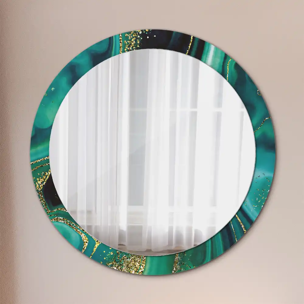 Oglindă rotundă cu ramă cu imprimeu de marmură verde smarald