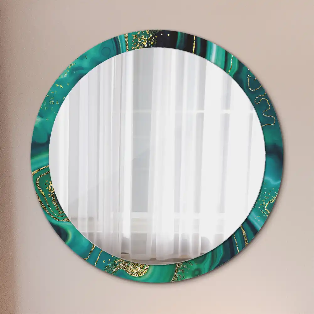 Oglindă rotundă cu ramă cu imprimeu de marmură verde smarald