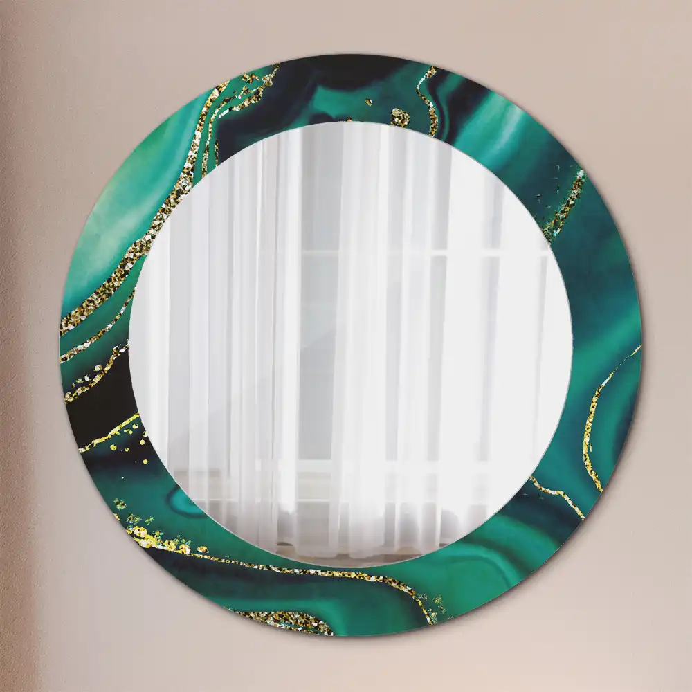 Oglindă rotundă cu ramă cu imprimeu de marmură verde smarald