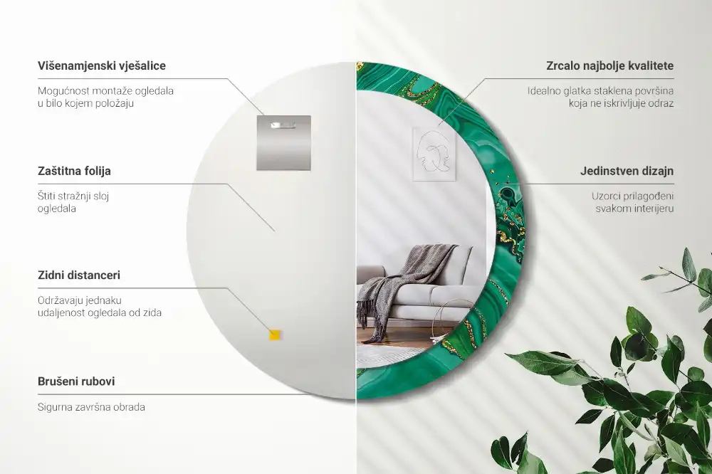 Oglindă rotundă decorativă cu aspect de marmură de agat