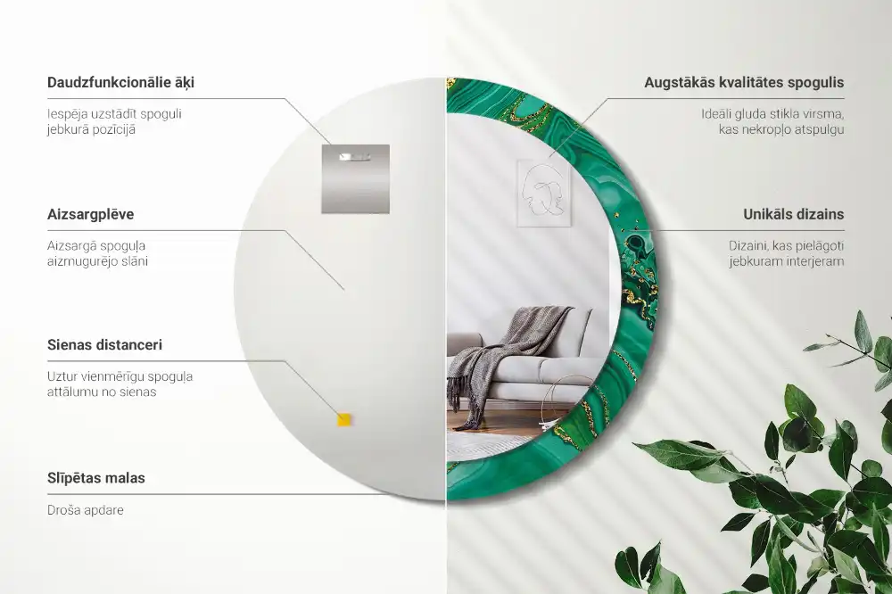 Oglindă rotundă decorativă cu aspect de marmură de agat