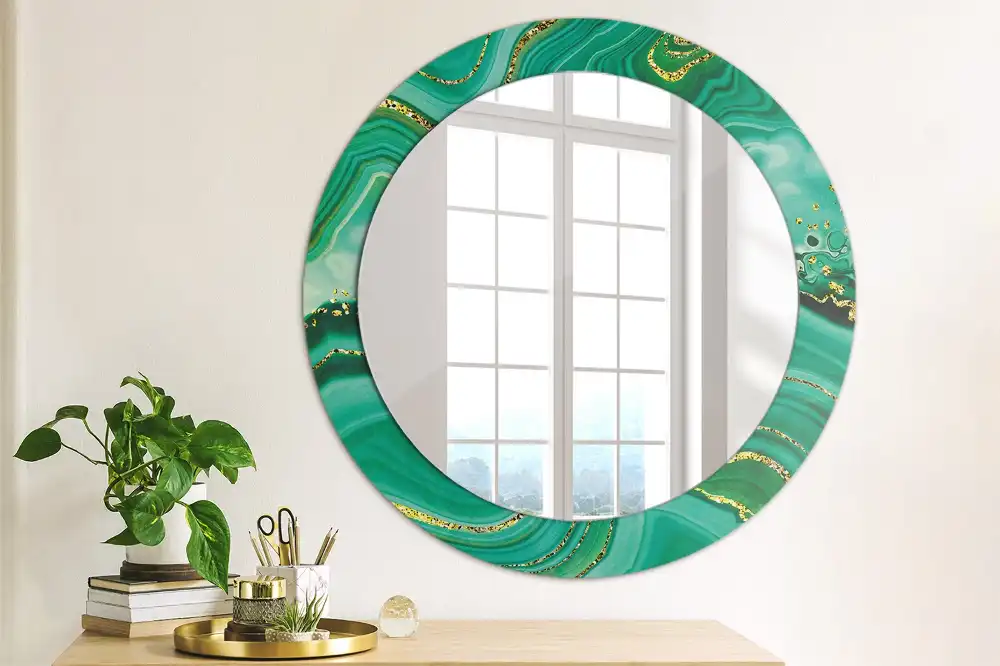 Oglindă rotundă decorativă cu aspect de marmură de agat