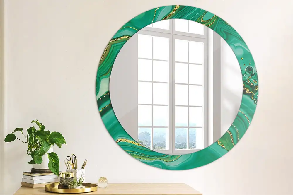 Oglindă rotundă decorativă cu aspect de marmură de agat