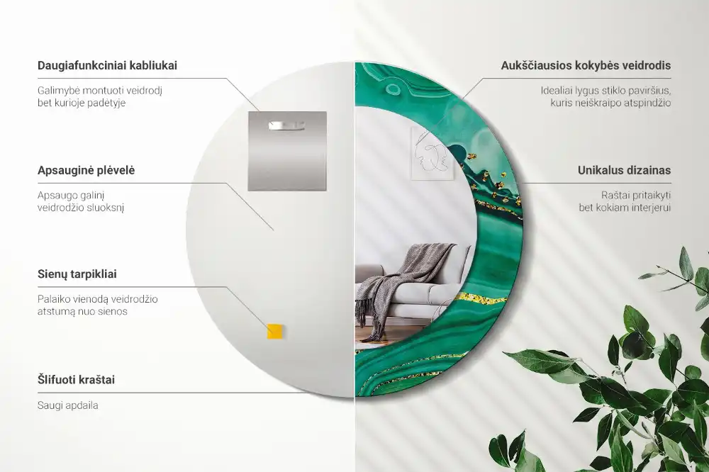 Oglindă rotundă decorativă cu aspect de marmură de agat