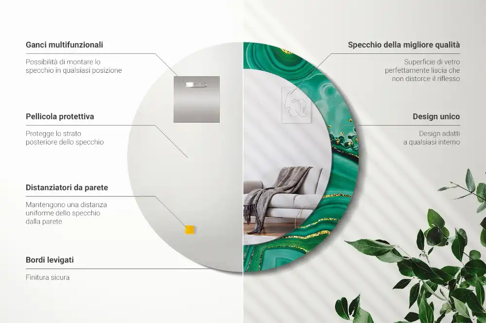 Oglindă rotundă decorativă cu aspect de marmură de agat
