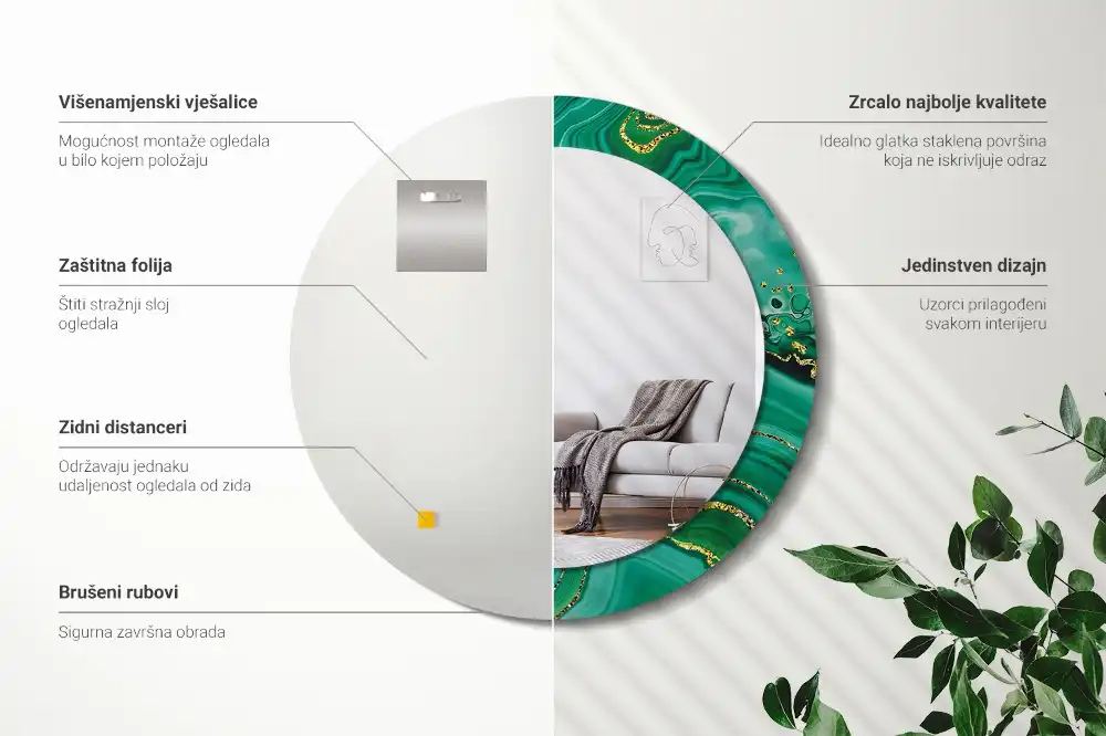 Oglindă rotundă decorativă cu aspect de marmură de agat