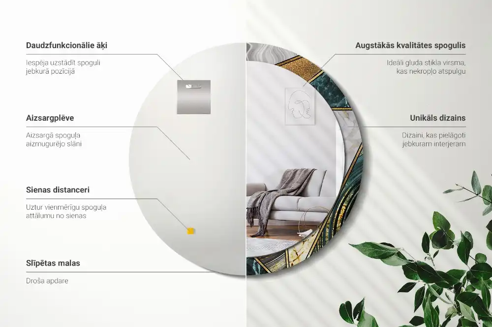 Oglindă rotundă de perete cu aspect de marmură