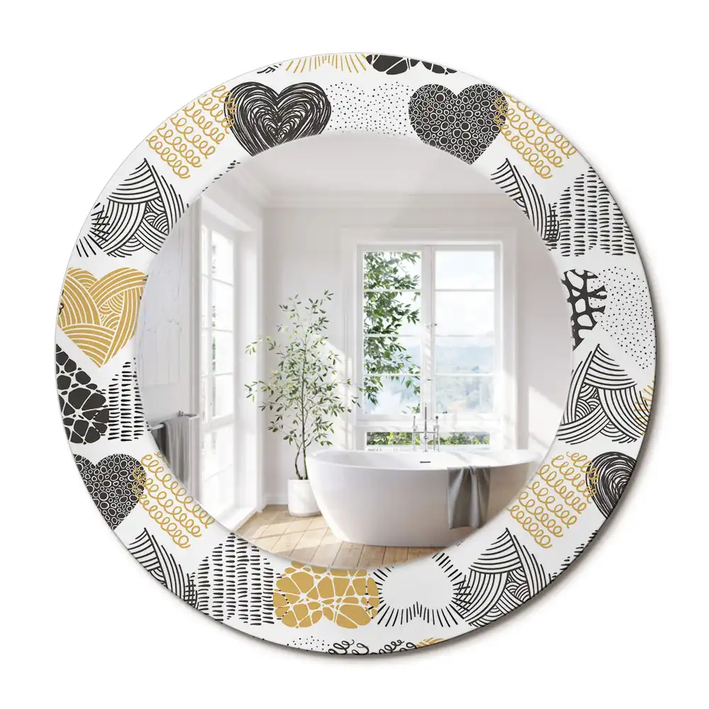 Oglindă decorativă rotundă cu design doodle și inimioare