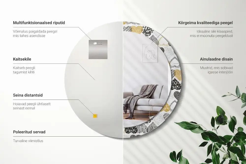 Oglindă decorativă rotundă cu design doodle și inimioare