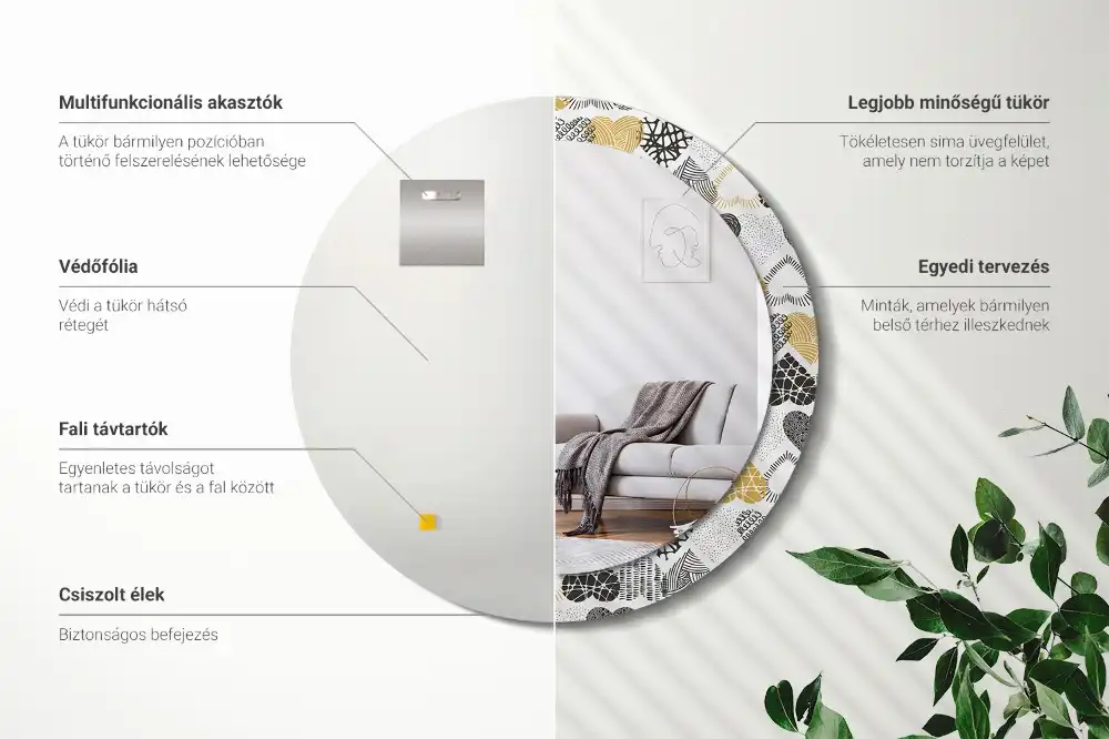 Oglindă decorativă rotundă cu design doodle și inimioare
