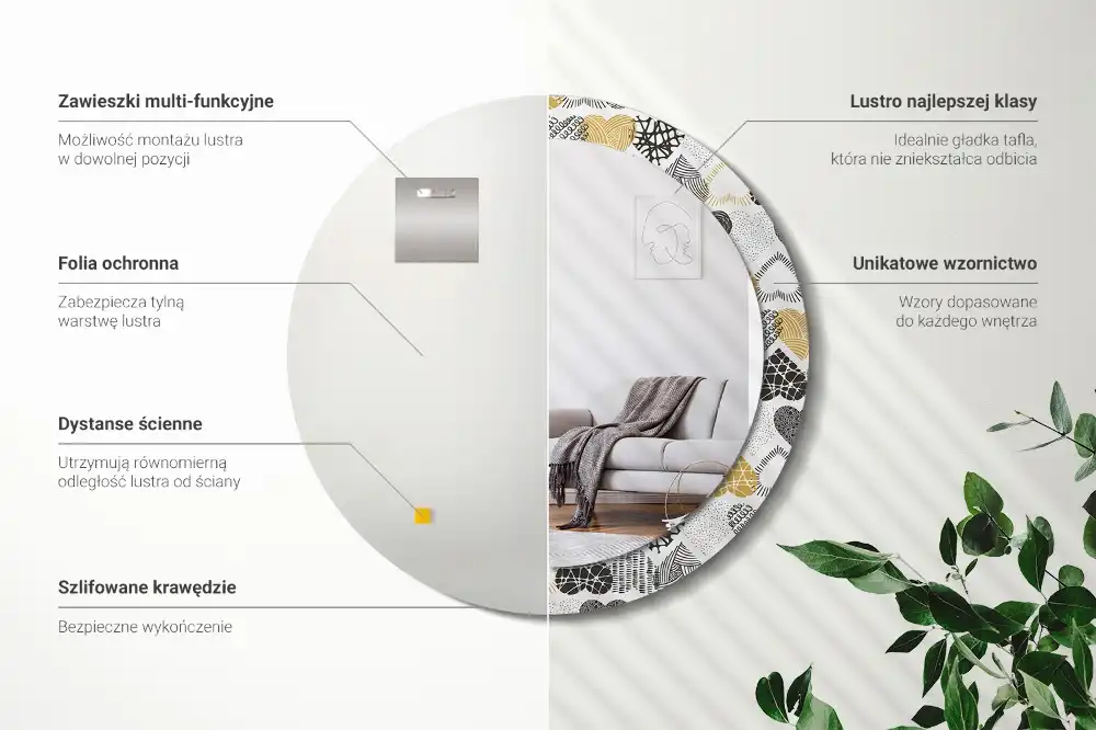 Oglindă decorativă rotundă cu design doodle și inimioare
