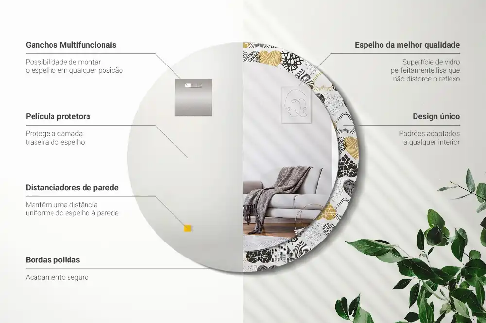 Oglindă decorativă rotundă cu design doodle și inimioare
