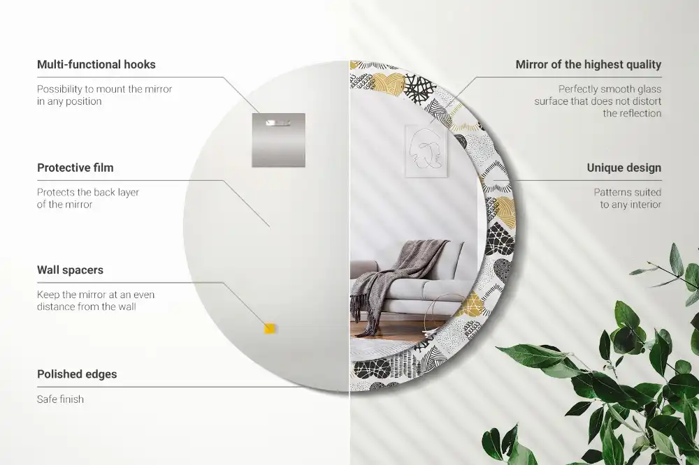 Oglindă decorativă rotundă cu design doodle și inimioare