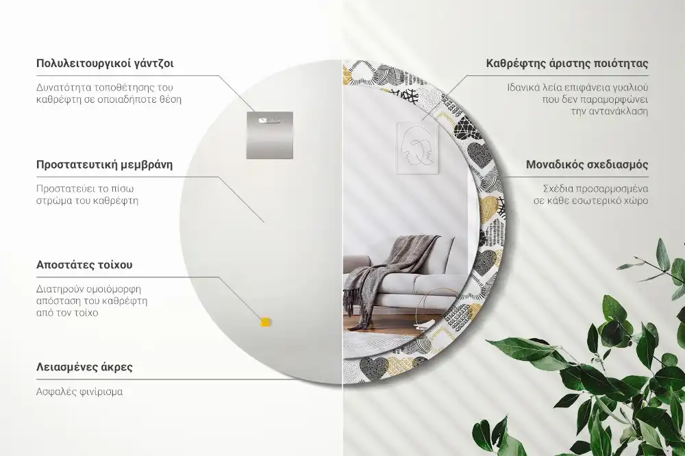 Oglindă decorativă rotundă cu design doodle și inimioare