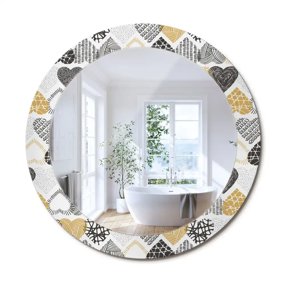 Oglindă decorativă rotundă cu design doodle și inimioare