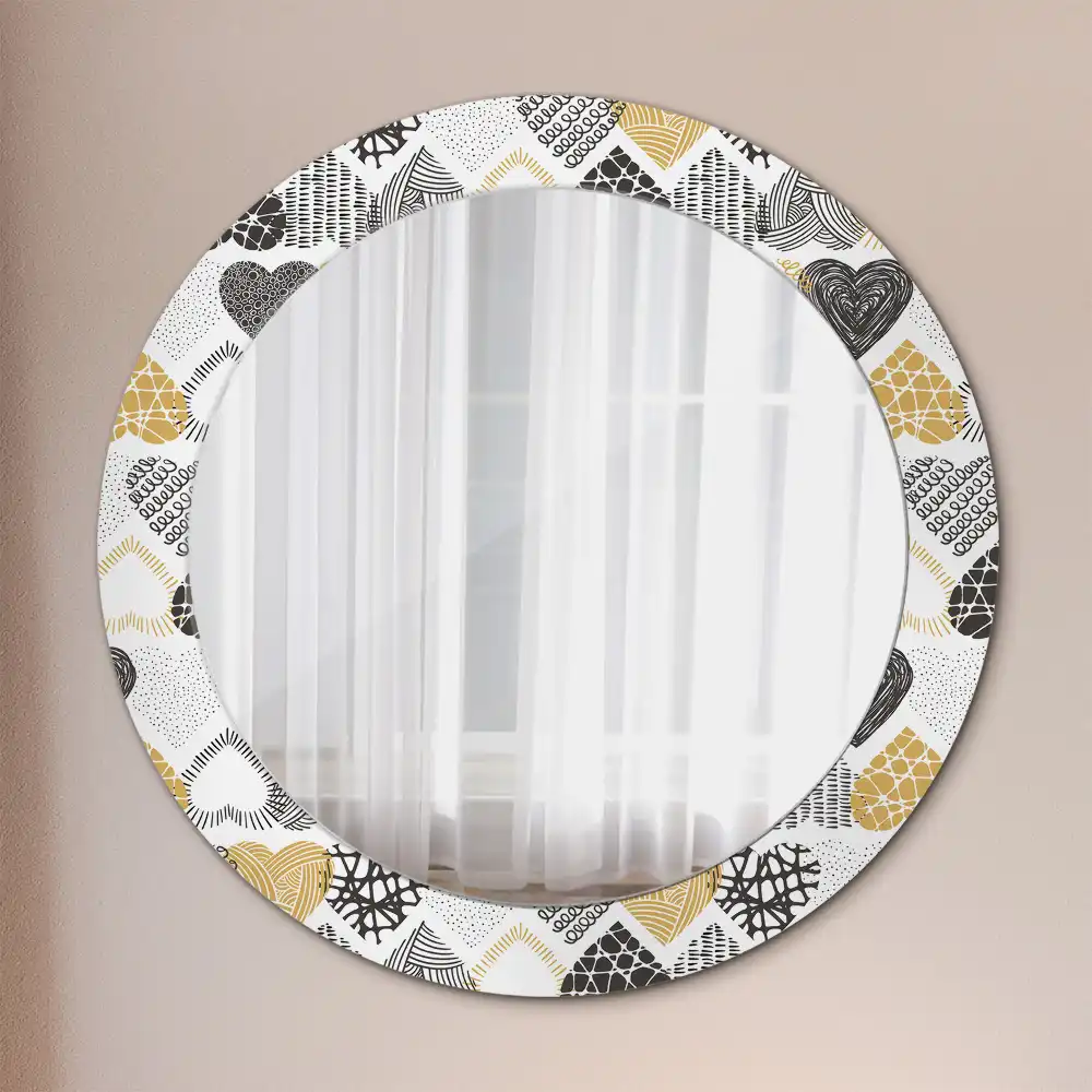 Oglindă decorativă rotundă cu design doodle și inimioare