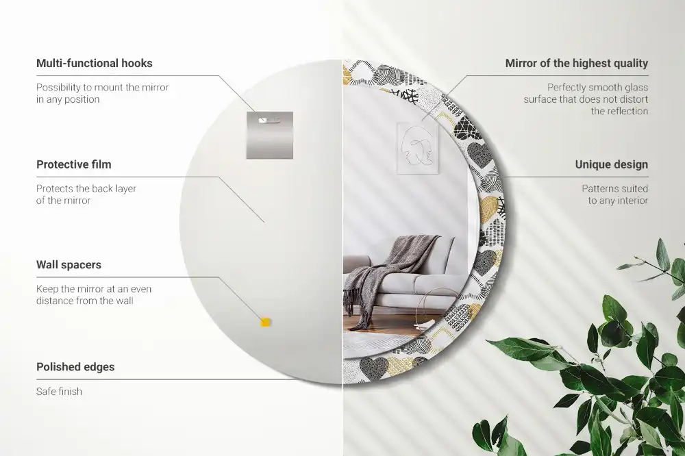 Oglindă decorativă rotundă cu design doodle și inimioare