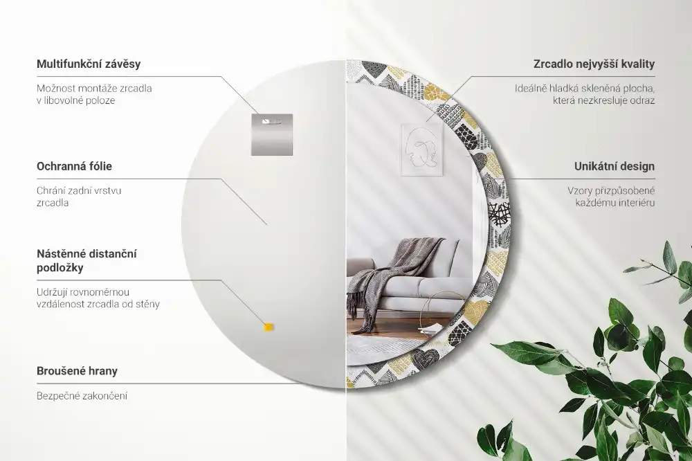 Oglindă decorativă rotundă cu design doodle și inimioare