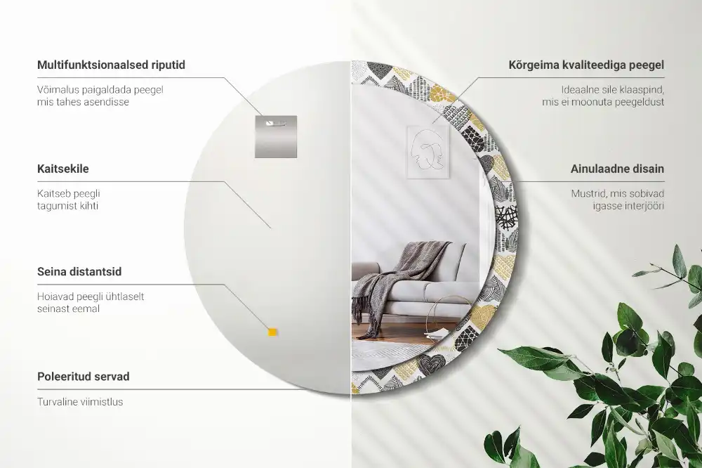 Oglindă decorativă rotundă cu design doodle și inimioare