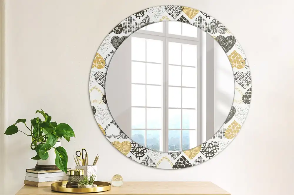 Oglindă decorativă rotundă cu design doodle și inimioare